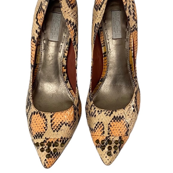 RACHEL Roy Miyang Snakeskin Leather Embellished Spiked Toe Stiletto Heeled Pumps - Picture 7 of 15
